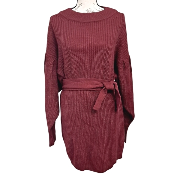 Flying Tomato Dresses & Skirts - Anthropologie Flying tomato oversized Ribbed knit belted cozy red sweater dress